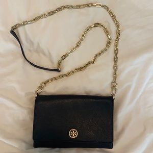 Tory Burch Robinson Crossbody Black Gold Chain